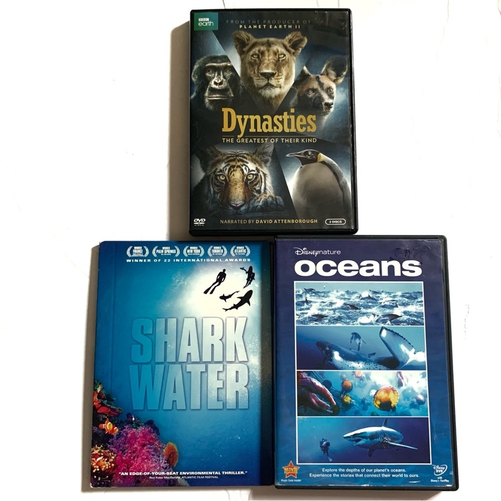 Shark Water, Disney Nature Oceans, Dynasties The Greatest of Their Kind DVDs